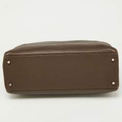 Pre Owned Hermes Chocolat Taurillon Clemence Leather Palladium Finish Kelly Retourne 40 Bag