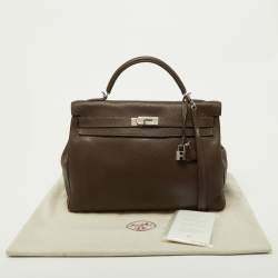 Pre Owned Hermes Chocolat Taurillon Clemence Leather Palladium Finish Kelly Retourne 40 Bag