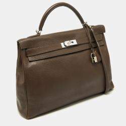 Pre Owned Hermes Chocolat Taurillon Clemence Leather Palladium Finish Kelly Retourne 40 Bag
