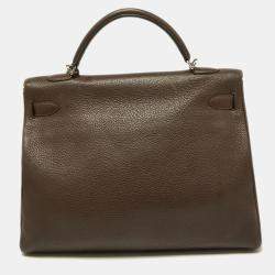 Pre Owned Hermes Chocolat Taurillon Clemence Leather Palladium Finish Kelly Retourne 40 Bag