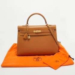 Pre Owned Hermes Naturel Vache Leather Gold Finish Kelly Sellier 35 Bag