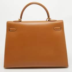 Pre Owned Hermes Naturel Vache Leather Gold Finish Kelly Sellier 35 Bag