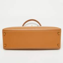 Pre Owned Hermes Naturel Vache Leather Gold Finish Kelly Sellier 35 Bag