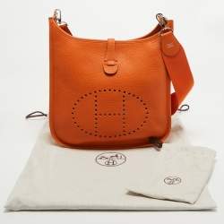 Hermes Orange Taurillon Clemence Leather Evelyne III PM Bag