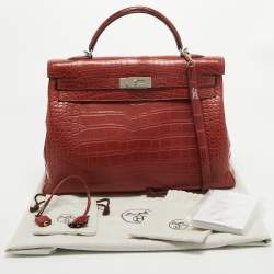 Pre Owned Hermes Rouge H Matte Alligator Mississippiensis Palladium Finish Kelly Retourne 40 Bag