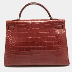 Pre Owned Hermes Rouge H Matte Alligator Mississippiensis Palladium Finish Kelly Retourne 40 Bag