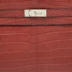 Pre Owned Hermes Rouge H Matte Alligator Mississippiensis Palladium Finish Kelly Retourne 40 Bag