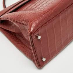 Pre Owned Hermes Rouge H Matte Alligator Mississippiensis Palladium Finish Kelly Retourne 40 Bag