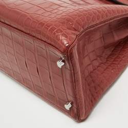 Pre Owned Hermes Rouge H Matte Alligator Mississippiensis Palladium Finish Kelly Retourne 40 Bag