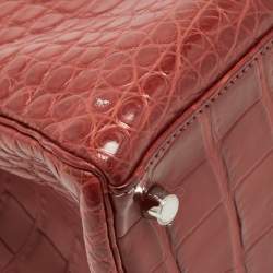 Pre Owned Hermes Rouge H Matte Alligator Mississippiensis Palladium Finish Kelly Retourne 40 Bag