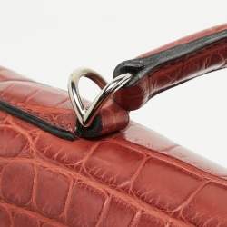 Pre Owned Hermes Rouge H Matte Alligator Mississippiensis Palladium Finish Kelly Retourne 40 Bag
