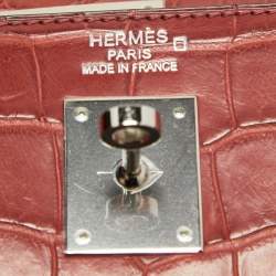 Pre Owned Hermes Rouge H Matte Alligator Mississippiensis Palladium Finish Kelly Retourne 40 Bag