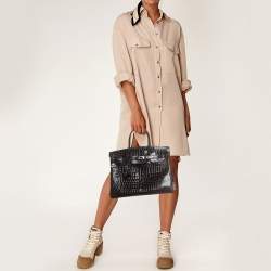 Hermes Graphite Crocodile Porosus Palladium Finish Birkin 35 Bag