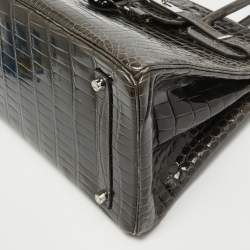 Hermes Graphite Crocodile Porosus Palladium Finish Birkin 35 Bag