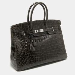 Hermes Graphite Crocodile Porosus Palladium Finish Birkin 35 Bag