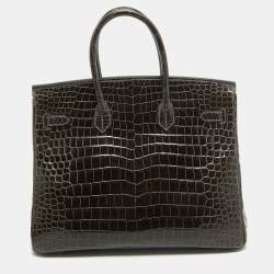 Hermes Graphite Crocodile Porosus Palladium Finish Birkin 35 Bag