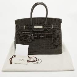 Hermes Graphite Crocodile Porosus Palladium Finish Birkin 35 Bag