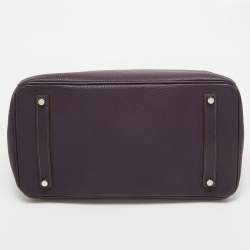 Hermes Raisin Taurillon Clemence Leather Palladium Finish Birkin 35 Bag