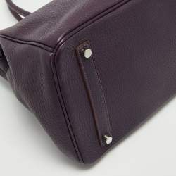 Hermes Raisin Taurillon Clemence Leather Palladium Finish Birkin 35 Bag