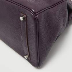 Hermes Raisin Taurillon Clemence Leather Palladium Finish Birkin 35 Bag
