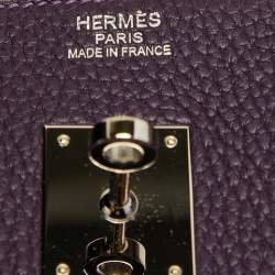 Hermes Raisin Taurillon Clemence Leather Palladium Finish Birkin 35 Bag