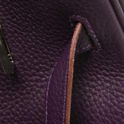 Hermes Raisin Taurillon Clemence Leather Palladium Finish Birkin 35 Bag