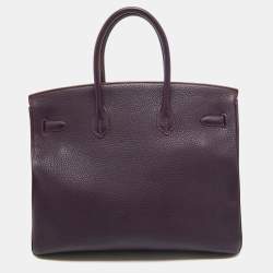 Hermes Raisin Taurillon Clemence Leather Palladium Finish Birkin 35 Bag