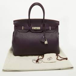 Hermes Raisin Taurillon Clemence Leather Palladium Finish Birkin 35 Bag