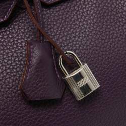 Hermes Raisin Taurillon Clemence Leather Palladium Finish Birkin 35 Bag