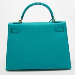 Hermes Bleu Paon Epsom Leather Gold Finish Kelly Sellier 32 Bag