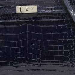 Pre Owned Hermes Bleu Roi Shine Crocodile Porosus Palladium Finish Kelly Sellier 40 Bag