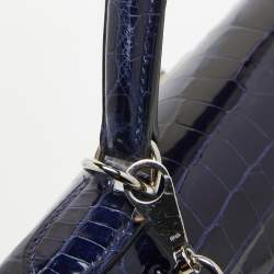 Pre Owned Hermes Bleu Roi Shine Crocodile Porosus Palladium Finish Kelly Sellier 40 Bag