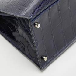 Pre Owned Hermes Bleu Roi Shine Crocodile Porosus Palladium Finish Kelly Sellier 40 Bag