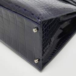 Pre Owned Hermes Bleu Roi Shine Crocodile Porosus Palladium Finish Kelly Sellier 40 Bag