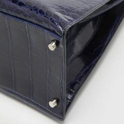 Pre Owned Hermes Bleu Roi Shine Crocodile Porosus Palladium Finish Kelly Sellier 40 Bag