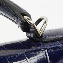 Pre Owned Hermes Bleu Roi Shine Crocodile Porosus Palladium Finish Kelly Sellier 40 Bag