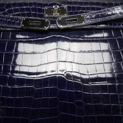 Pre Owned Hermes Bleu Roi Shine Crocodile Porosus Palladium Finish Kelly Sellier 40 Bag