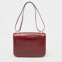 Pre Owned Hermes Rouge H Box Calf Leather Gold Finish Constance 24 Bag
