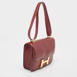 Pre Owned Hermes Rouge H Box Calf Leather Gold Finish Constance 24 Bag