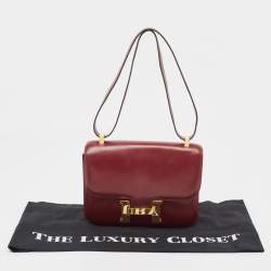 Pre Owned Hermes Rouge H Box Calf Leather Gold Finish Constance 24 Bag