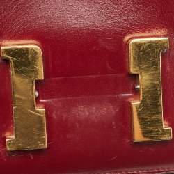 Pre Owned Hermes Rouge H Box Calf Leather Gold Finish Constance 24 Bag