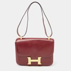 Pre Owned Hermes Rouge H Box Calf Leather Gold Finish Constance 24 Bag