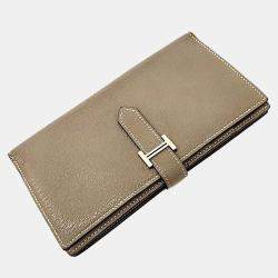 Hermes Etoupe Chevre Mysore Bearn Gusset Wallet 