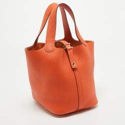 Pre Owned Hermes Feu Taurillon Clemence Leather Picotin Lock 18 Bag