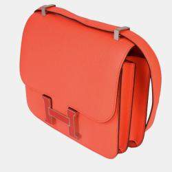 HERMES Constance 3 24 Rose Texas Vaux Epson Y stamped silver lacquer hardware shoulder bag