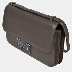 HERMES Constance 3 Elan Verso Vaux Swift R stamp (manufactured in 2014) Silver lacquer hardware Shoulder bag Gray x Blue