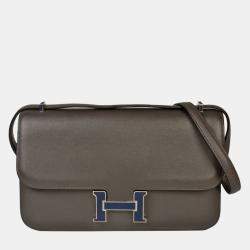 HERMES Constance 3 Elan Verso Vaux Swift R stamp (manufactured in 2014) Silver lacquer hardware Shoulder bag Gray x Blue