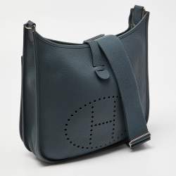 Pre Owned Hermes Bleu Orage Taurillon Clemence Leather Evelyne III GM Bag