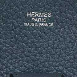 Pre Owned Hermes Bleu Orage Taurillon Clemence Leather Evelyne III GM Bag
