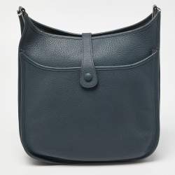 Pre Owned Hermes Bleu Orage Taurillon Clemence Leather Evelyne III GM Bag
